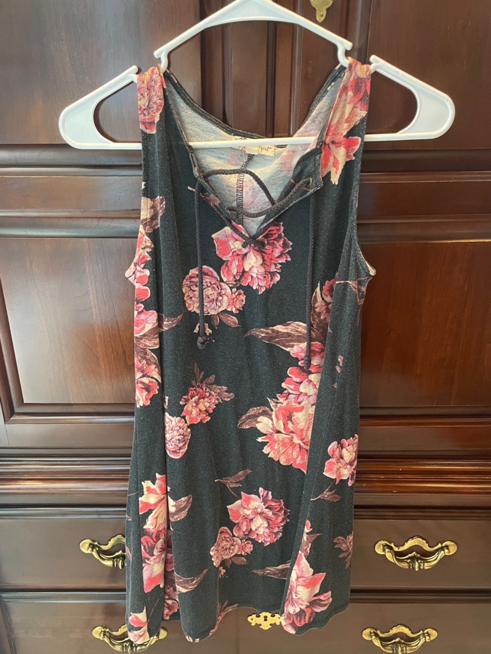About A Girl Black Floral Tank Dress with Pink Flowers